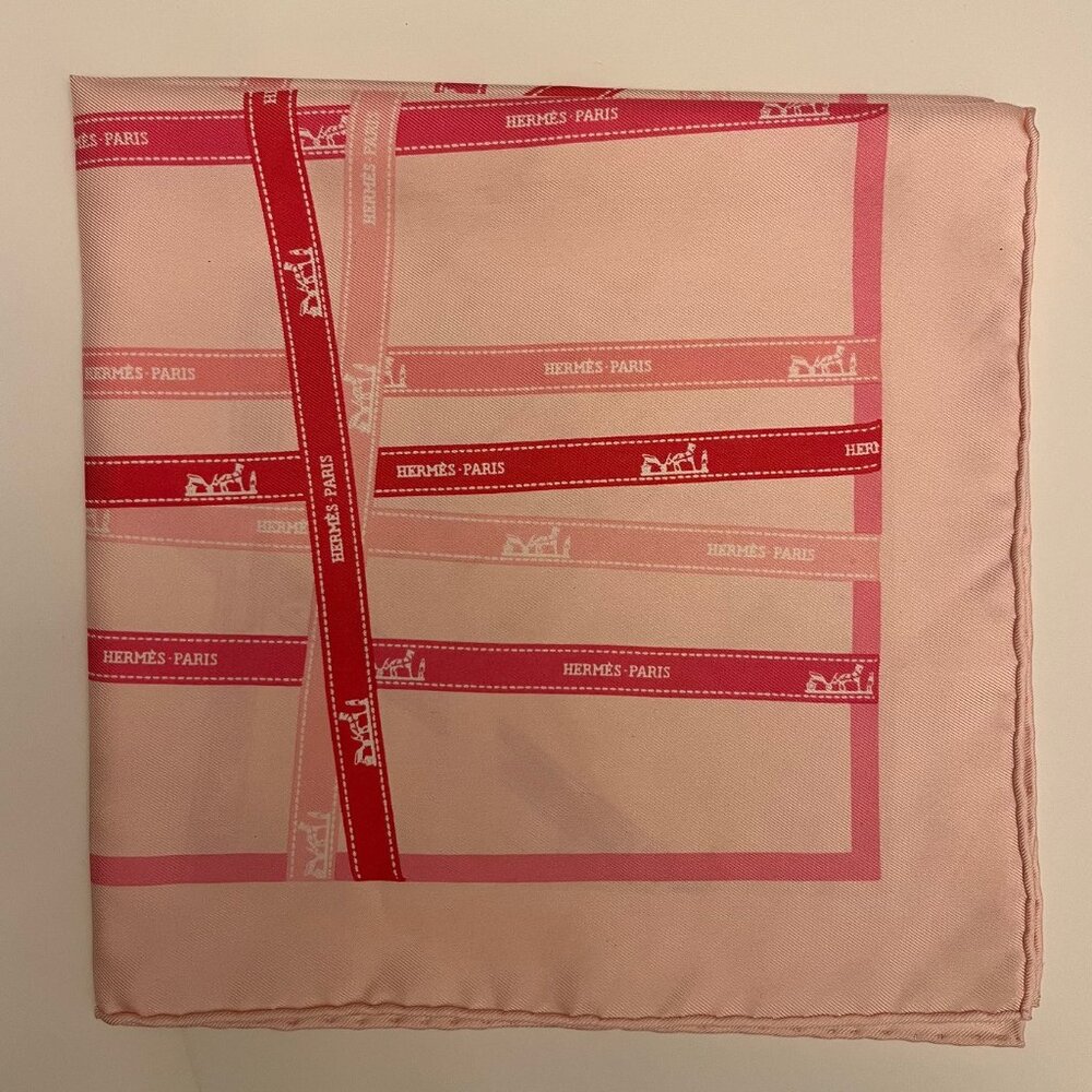 Hermes Ribbon Pink Bolduc Petit Carre Silk Scarf